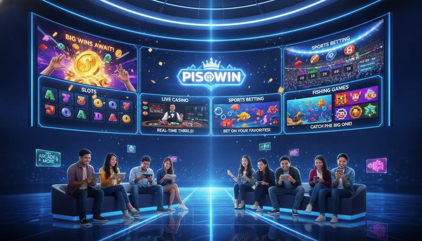 Image showcasing various game categories available at PISOWIN